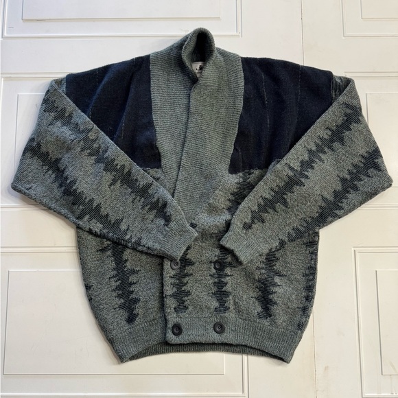 Jed Other - Jed Vintage Gray Geometric Patterned Button Cardigan Mens Size Medium Wool Blend